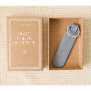 Sezane Keychain Papa D'amour Storm Blue Leather Keychain Father's Day Gift NIB